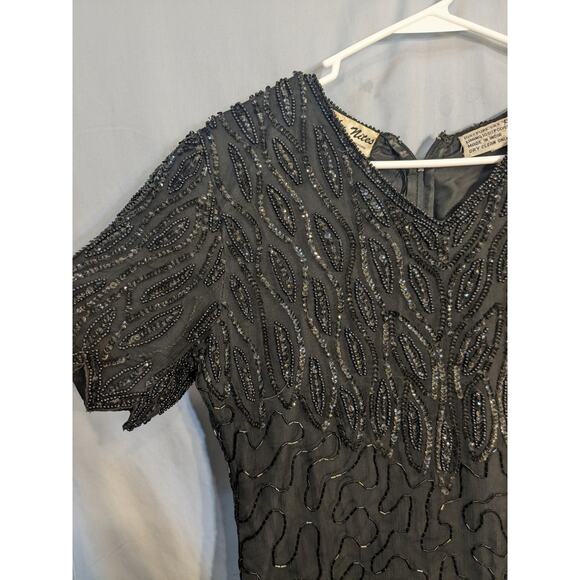 Vintage Black Silk Beaded Formal Dress - Picture 3 of 8